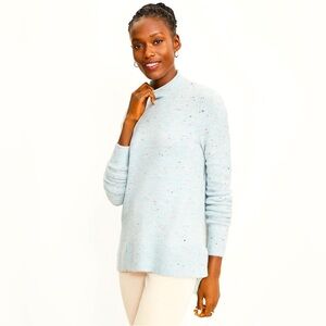 EUC Loft Mock Neck Tunic Sweater Flecked Blue Size Small